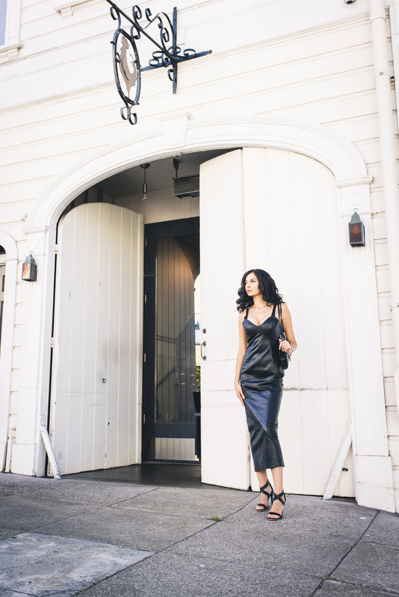 The Black Leather Dress Maxi New Full Length Long 10 / Black
