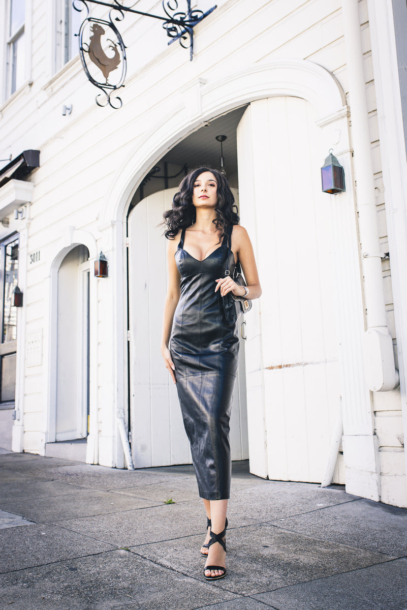 The Black Leather Dress Maxi New Full Length Long 10 / Black