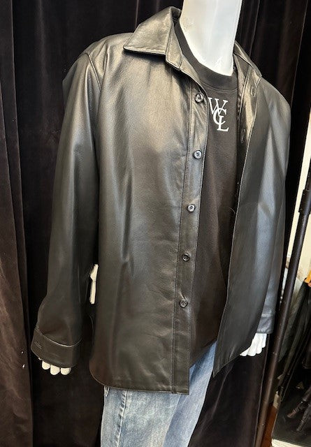 Camisa de cuero negra para hombre