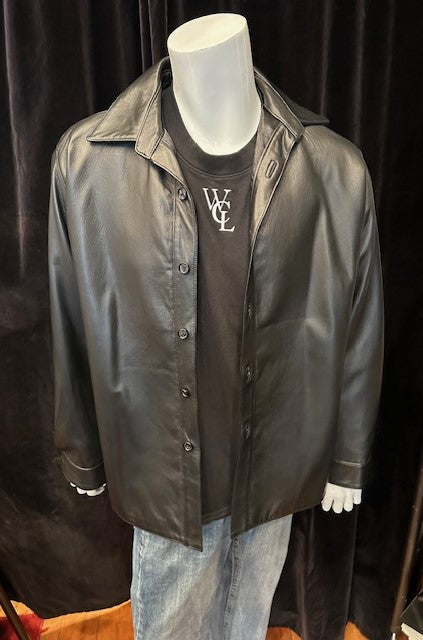 Camisa de cuero negra para hombre