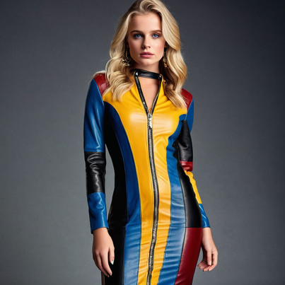 Formula One Color-Block 2 Way Zip Leather Dress