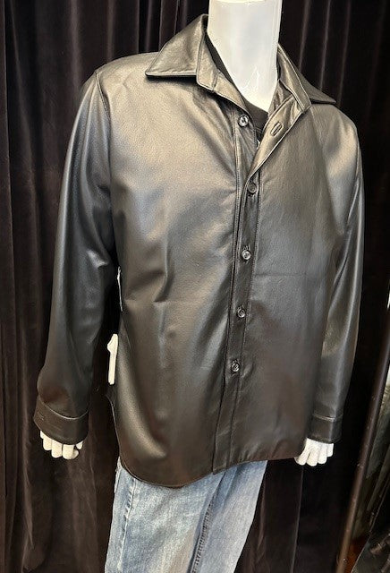 Camisa de cuero negra para hombre