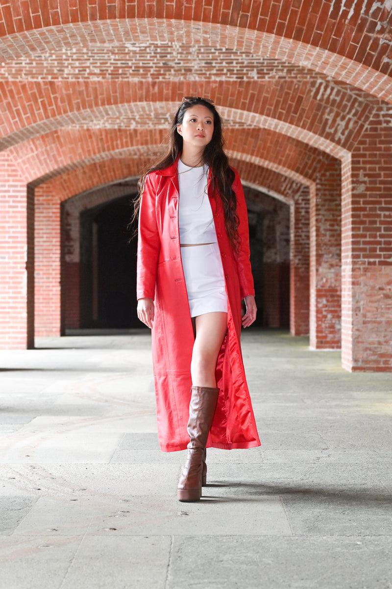 The Great Coat in Lipstick Red Leather – West Coast Leather