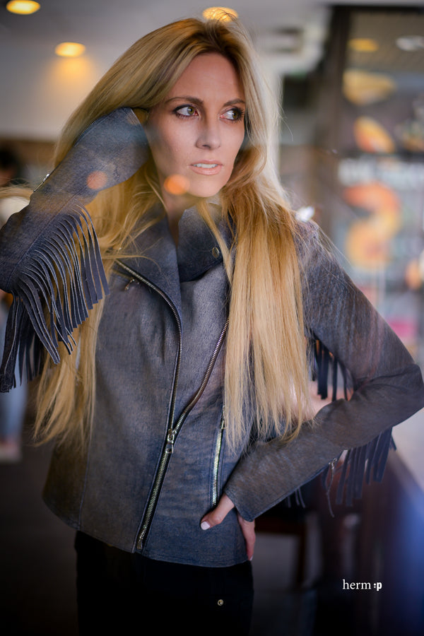 Nashville Fringe Denim Stretch Biker