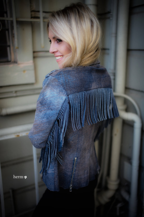 Nashville Fringe Denim Stretch Biker