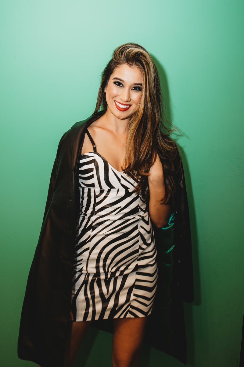 Tiger Print Mini Dress 6 / White and Black Tiger Print