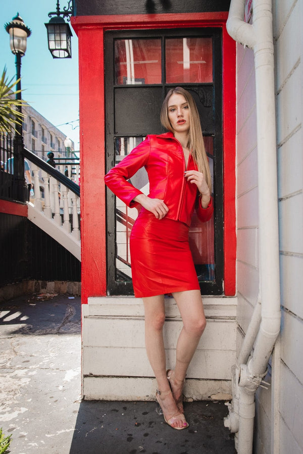 Lipstick Red Leather Pencil Skirt as seen in Vogue by North Beach Leather