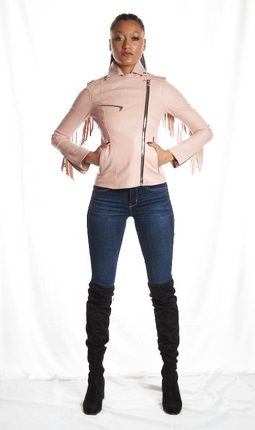 Chaqueta de moto elástica con flecos Nashville