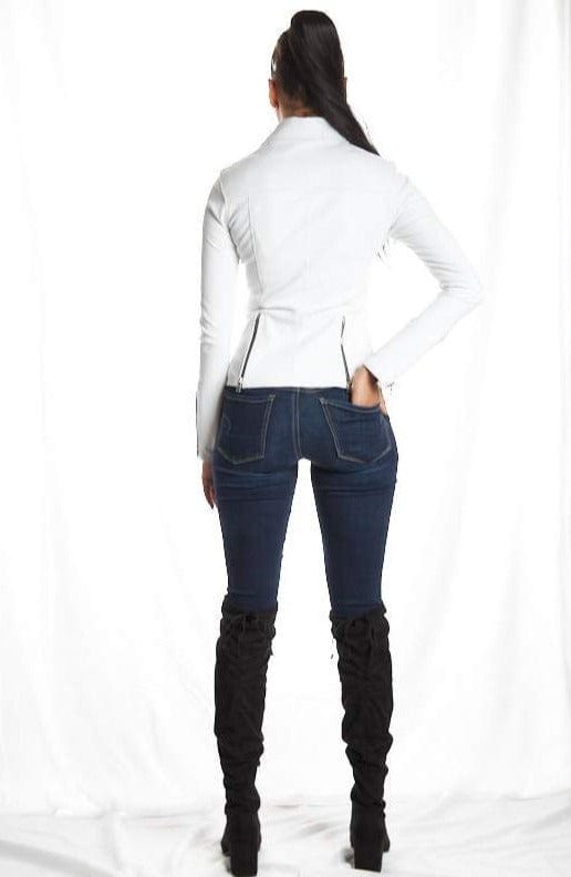 Chaqueta de motociclista elástica blanca