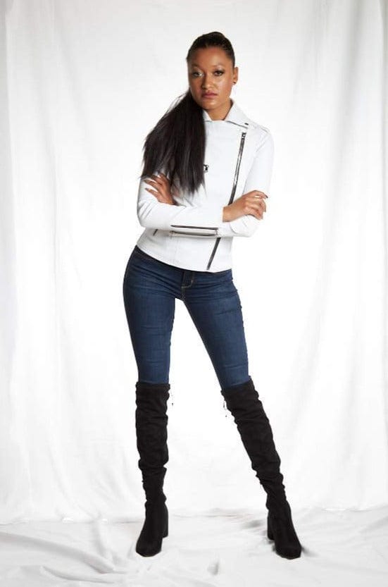 Chaqueta de motociclista elástica blanca