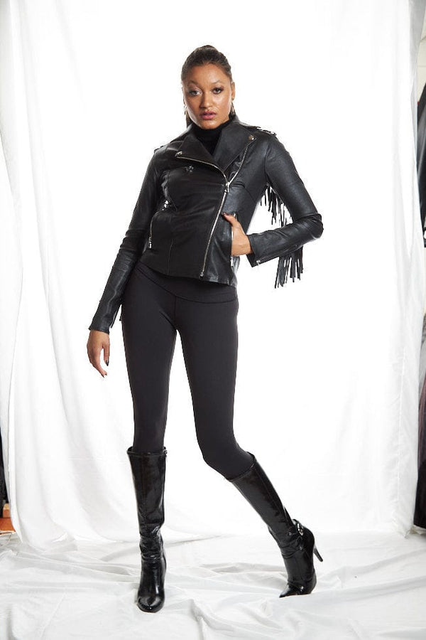 Chaqueta de moto elástica con flecos Nashville