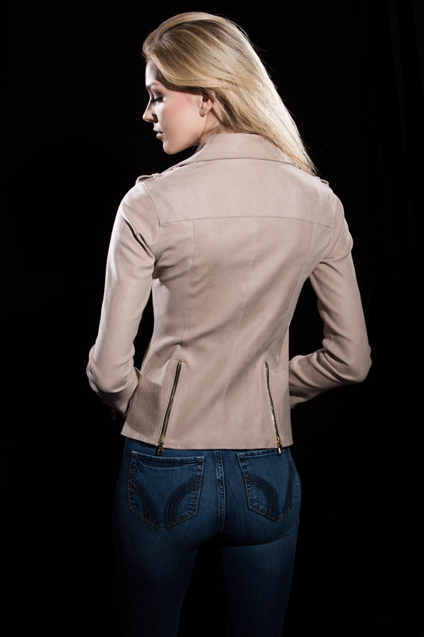 Chaqueta de moto elástica de nobuk color arena