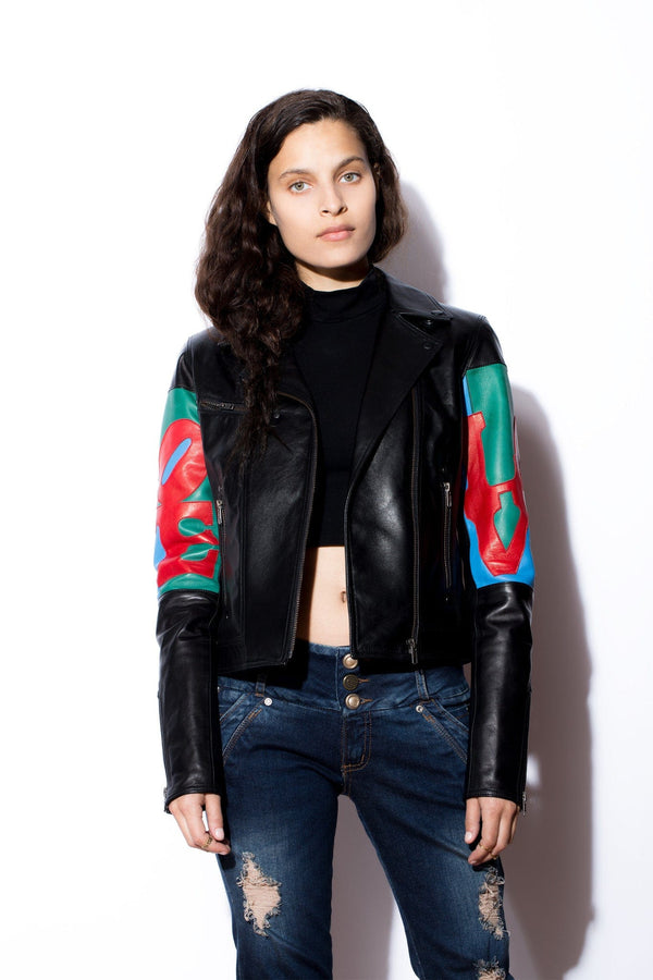 West Coast Leather Color Block Love Biker Jacket