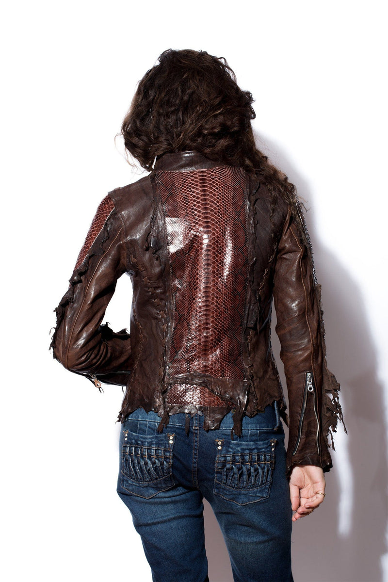 Brown Distressed Leather Jacket with Handlace Cross Stitching – West Coast  Leather