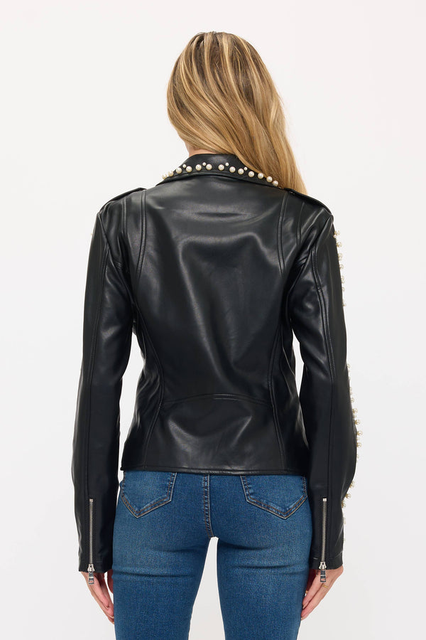Vegan Leather Pearl Rebel Rose Studded Moto