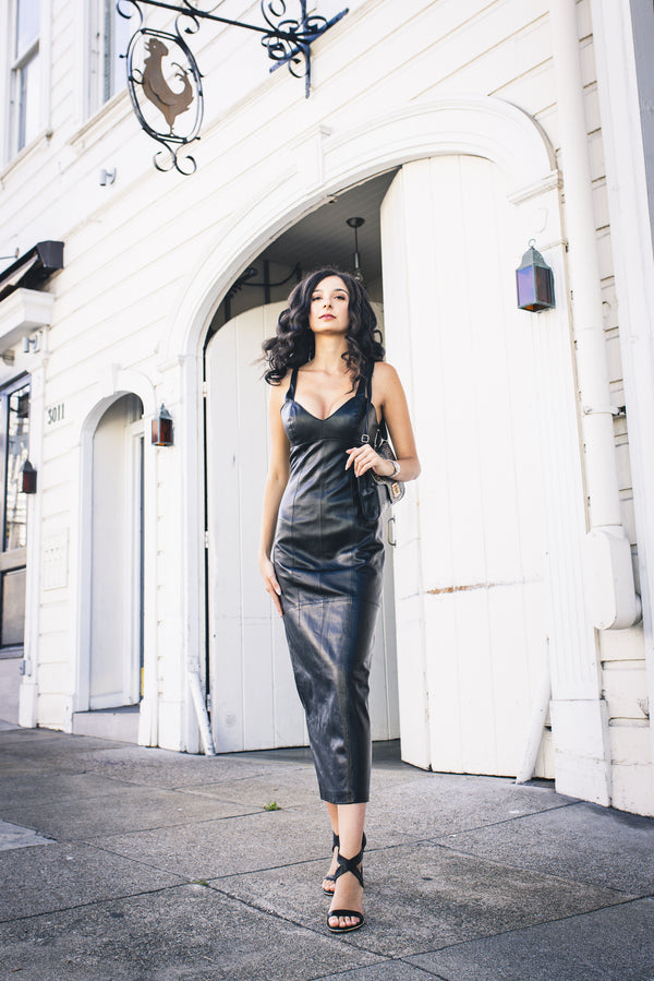 The Black Leather Dress Maxi New Full Length Long