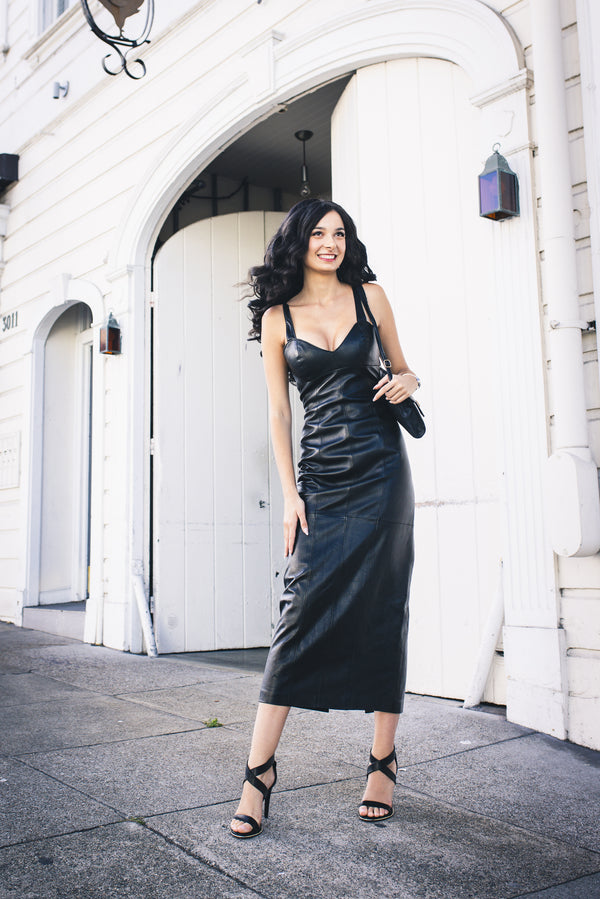The Black Leather Dress Maxi New Full Length Long