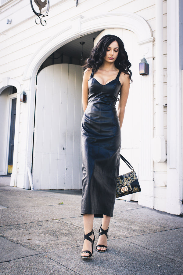 The Black Leather Dress Maxi New Full Length Long