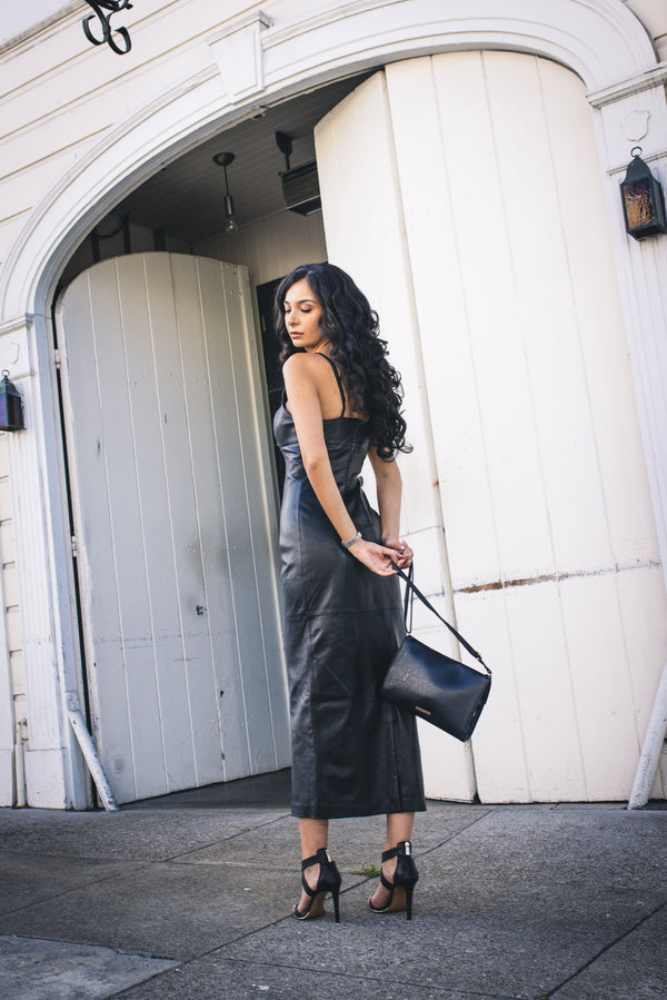 The Black Leather Dress Maxi New Full Length Long