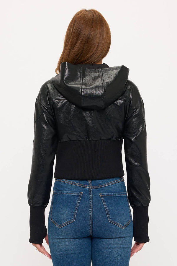 Metro Rebel Hybrid Zip Vegan Leather Hoodie