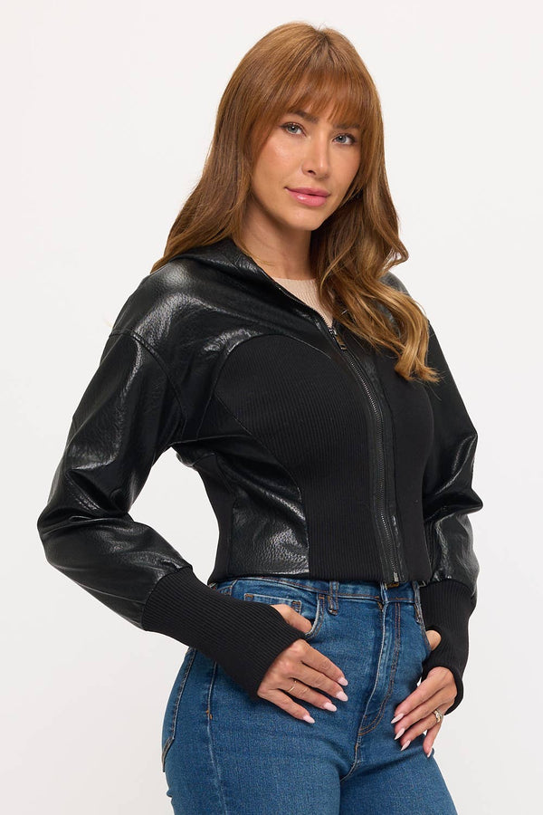 Metro Rebel Hybrid Zip Vegan Leather Hoodie