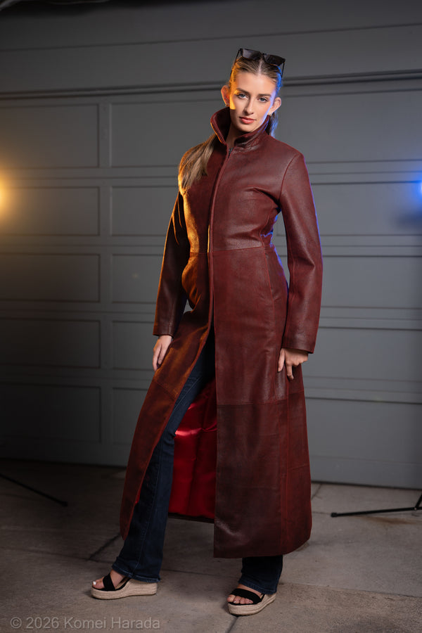 Black Cherry Leather Trench Coat