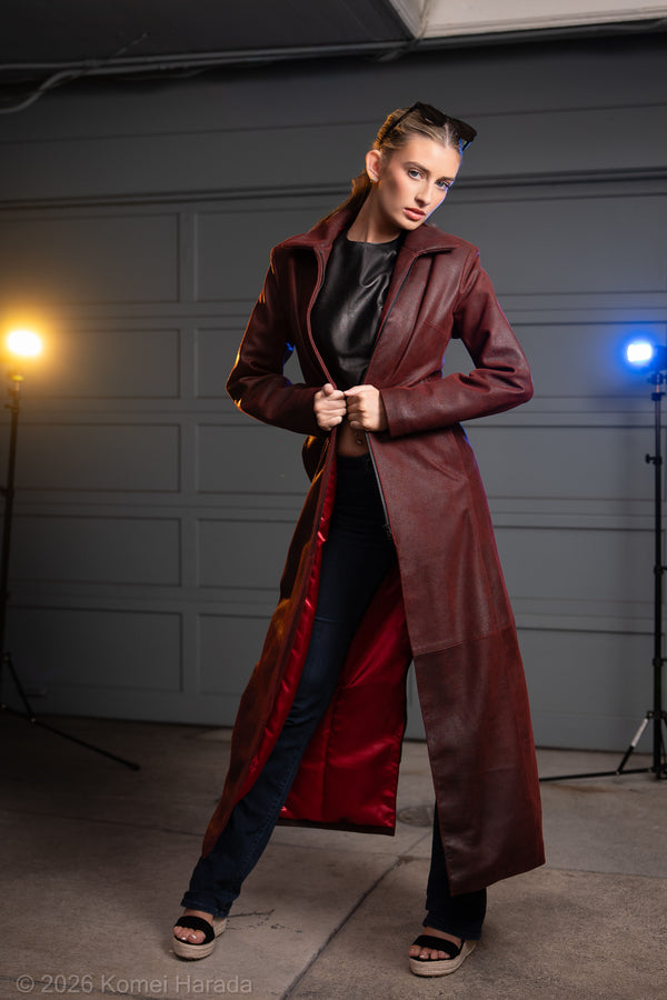 Black Cherry Leather Trench Coat