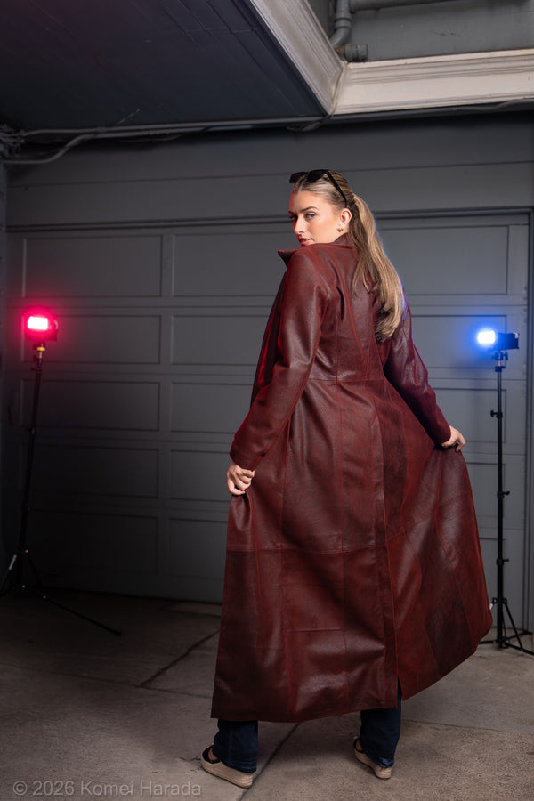 Black Cherry Leather Trench Coat