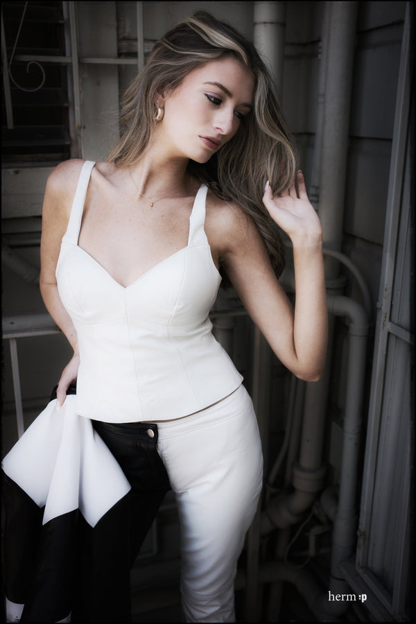 White Leather Bustier Top