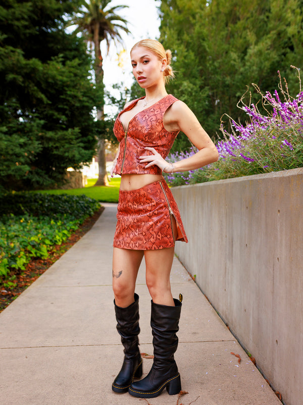 Orange & Grey Snakeskin Zip Vest