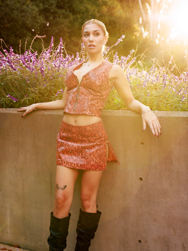 Orange & Grey Snakeskin Zip Vest