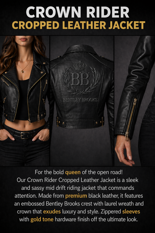 Woman's Crown Rider Cropped Motorcycle Jacket by Bentley Brooks