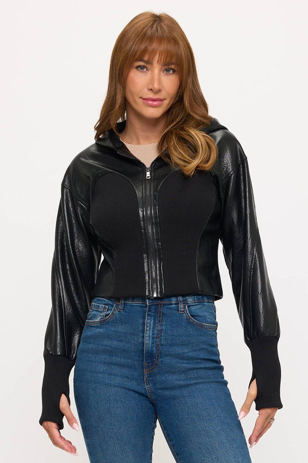 Metro Rebel Hybrid Zip Vegan Leather Hoodie