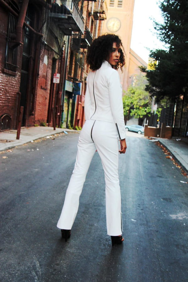 Legs for Days with our White Leather Pants that we make for the film –  West Coast Leather