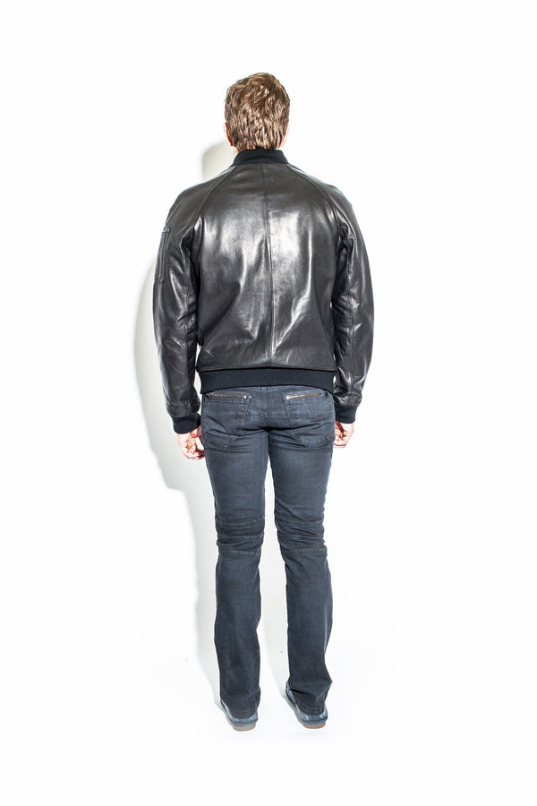 Men's Black Leather Bomber Jacket