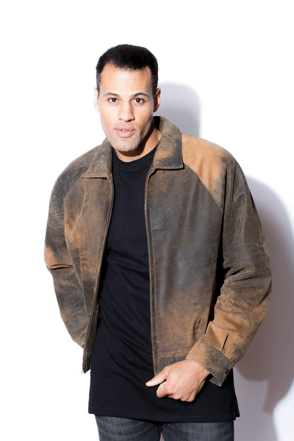 Men's Brown Distressed Shaved Lambskin Bomber