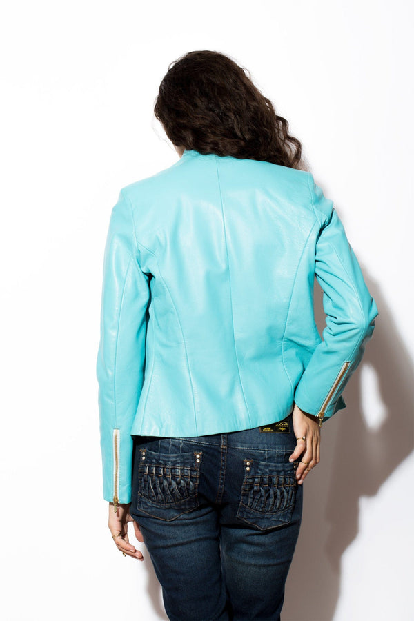 Women's West Coast Leather Front Zip Jacket (blue)