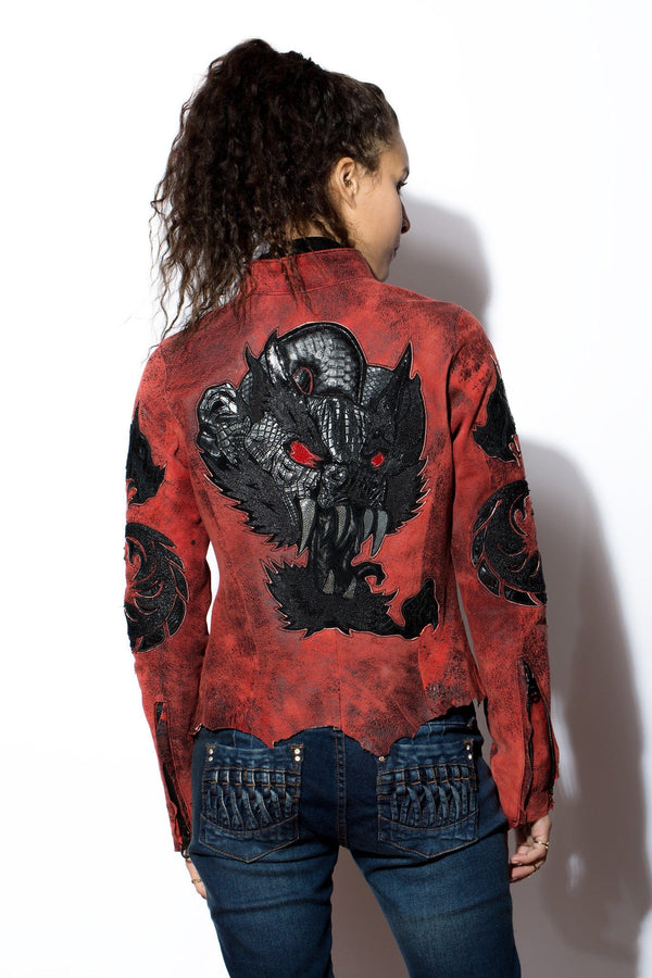 Women's Red Dragon zip Jacket with Exotic Inlays & Overlays